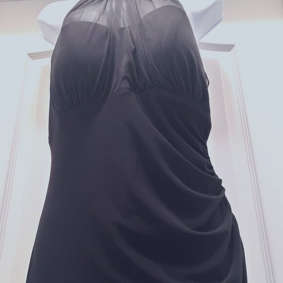 Nightway Collections Beaded Mesh Long Maxi Black Dress-Lined to top of Slit-Sz.1 - Picture 3 of 16